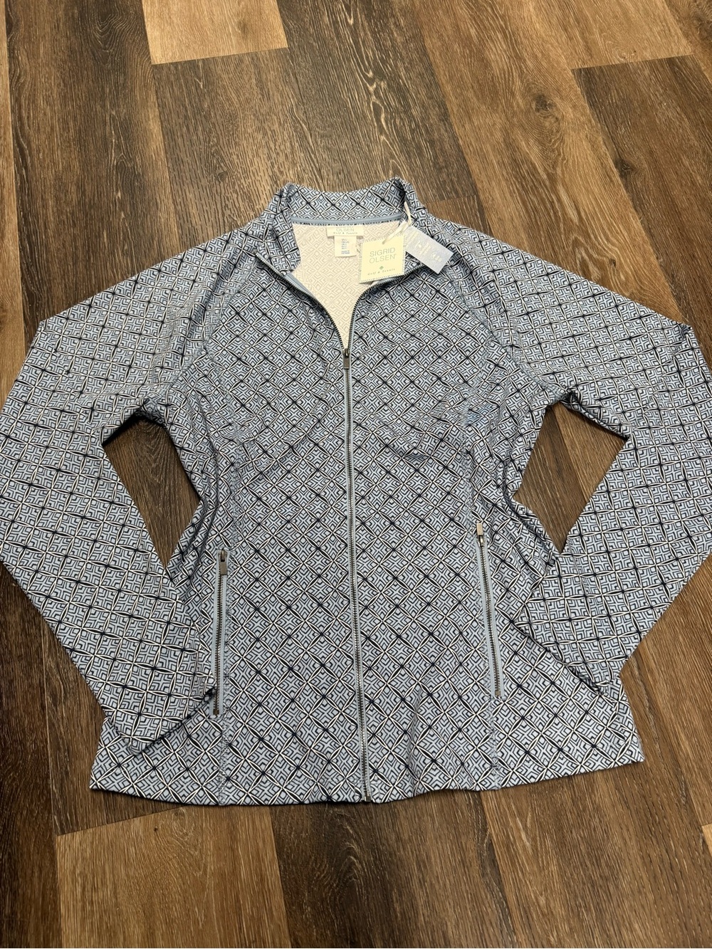 Sigrid Olsen Light Blue Geometric Zip Jacket